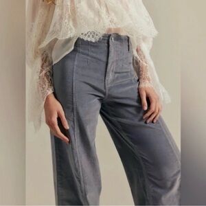 We The Free People Libre Wide Leg High Rise Light Grey Corduroy Pants 27 New
